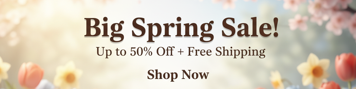 Promotional banner for a big spring sale with flowers in the background